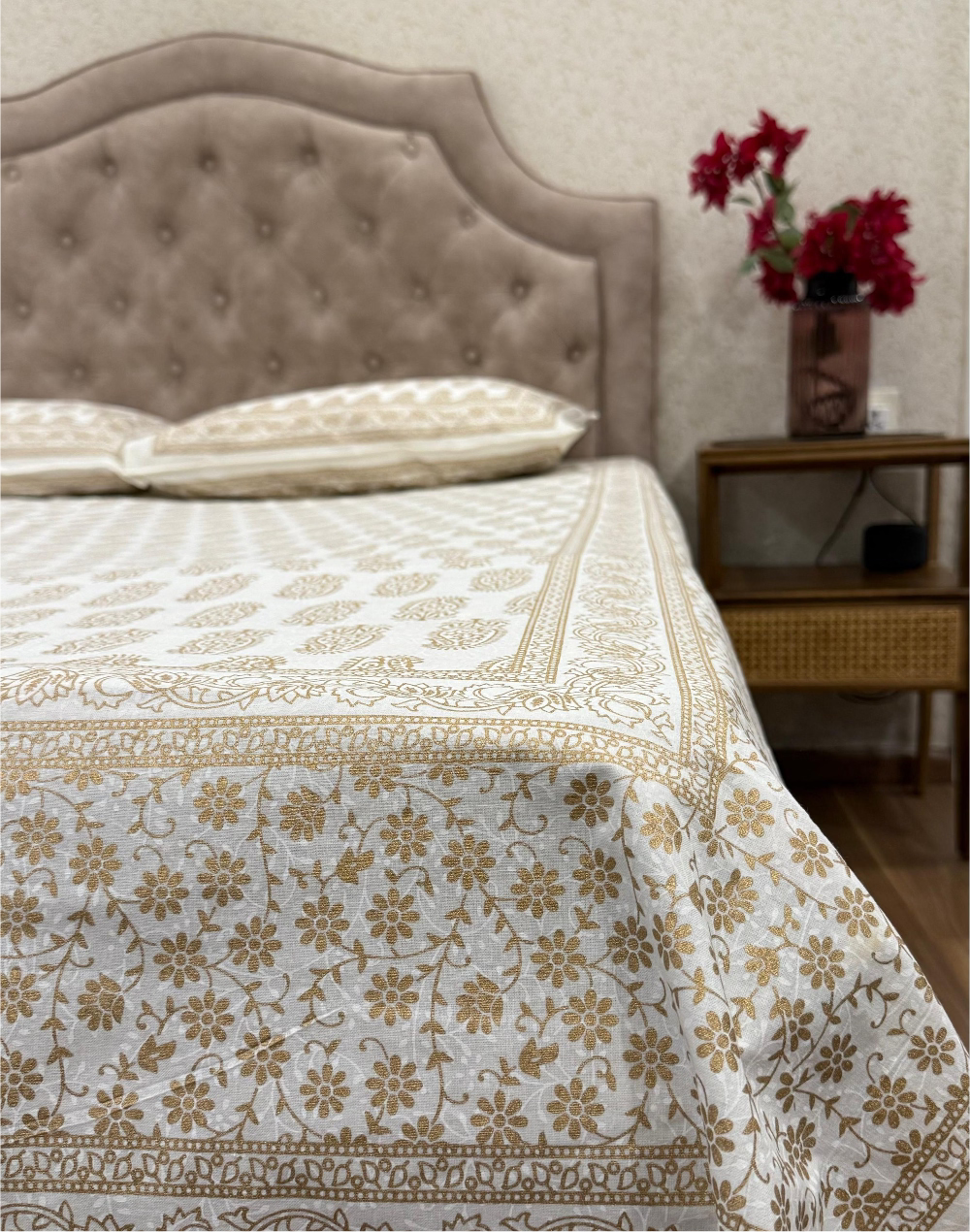 Golden Glimmer – Hand Block Printed Cotton Bedsheet