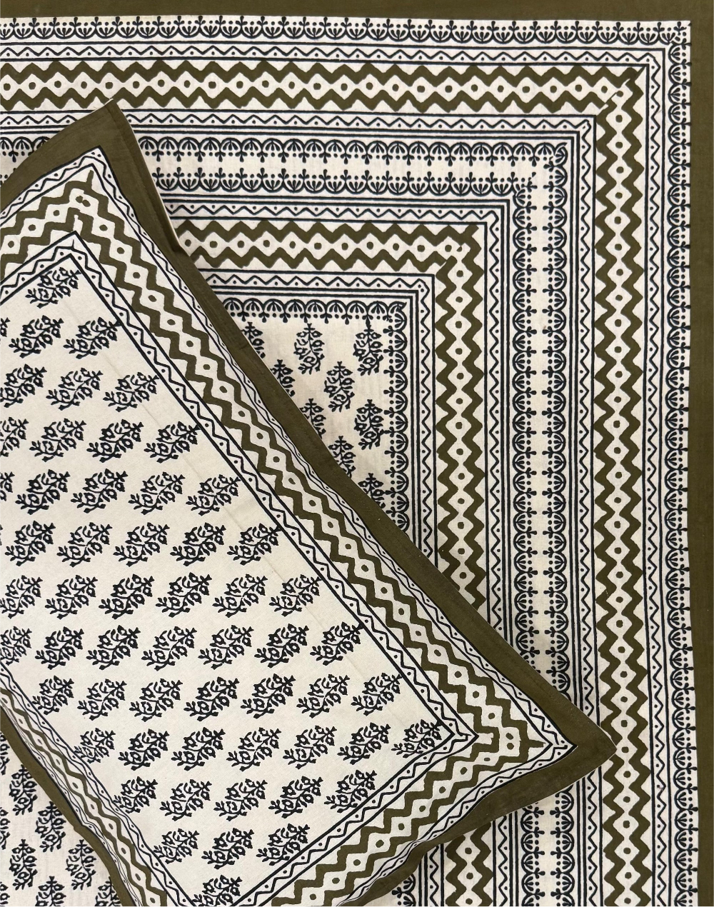 Olive Opulence – Hand Block Printed Cotton Bedsheet