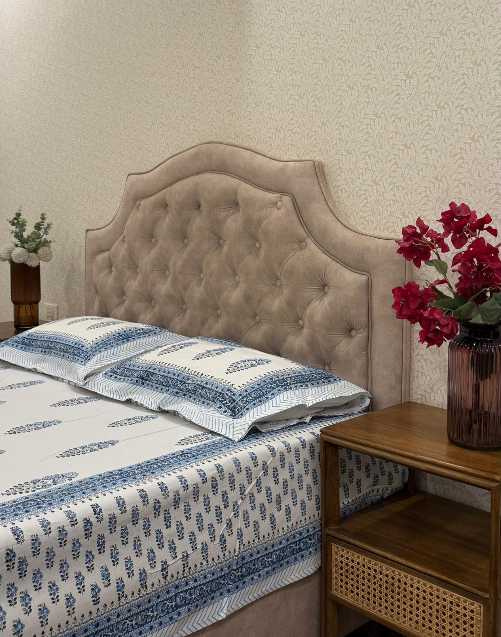 Blue Ivory - Hand Block Printed Percale Cotton Bedsheet