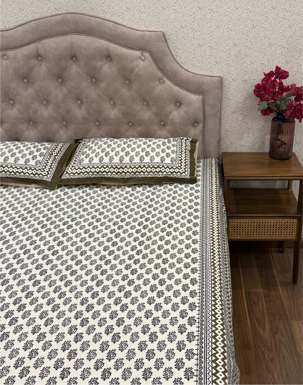 Olive Opulence – Hand Block Printed Cotton Bedsheet
