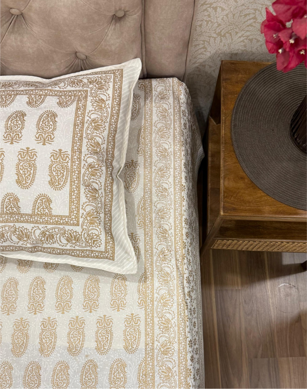 Golden Glimmer – Hand Block Printed Cotton Bedsheet