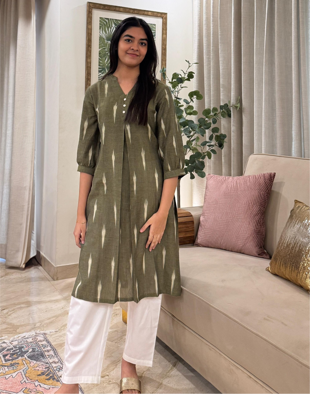 Olive Ikat Long Kurta