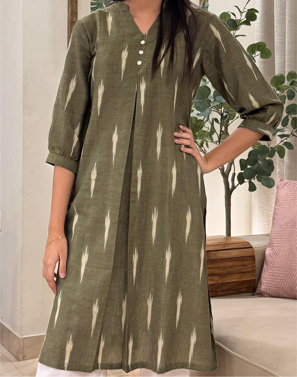 Olive Ikat Long Kurta