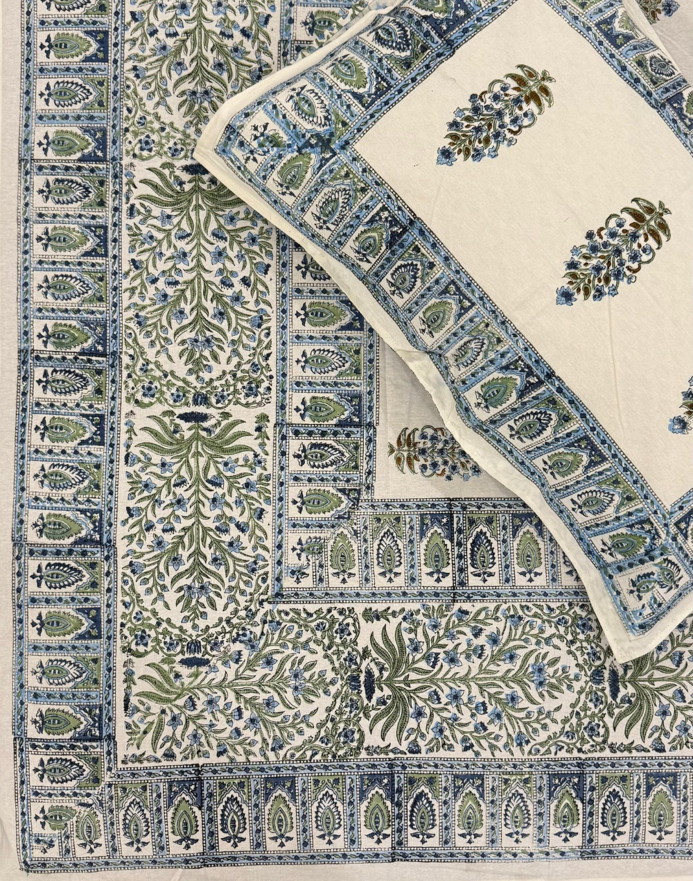 Delft Blue - Hand Block Printed Percale Cotton Bedsheet