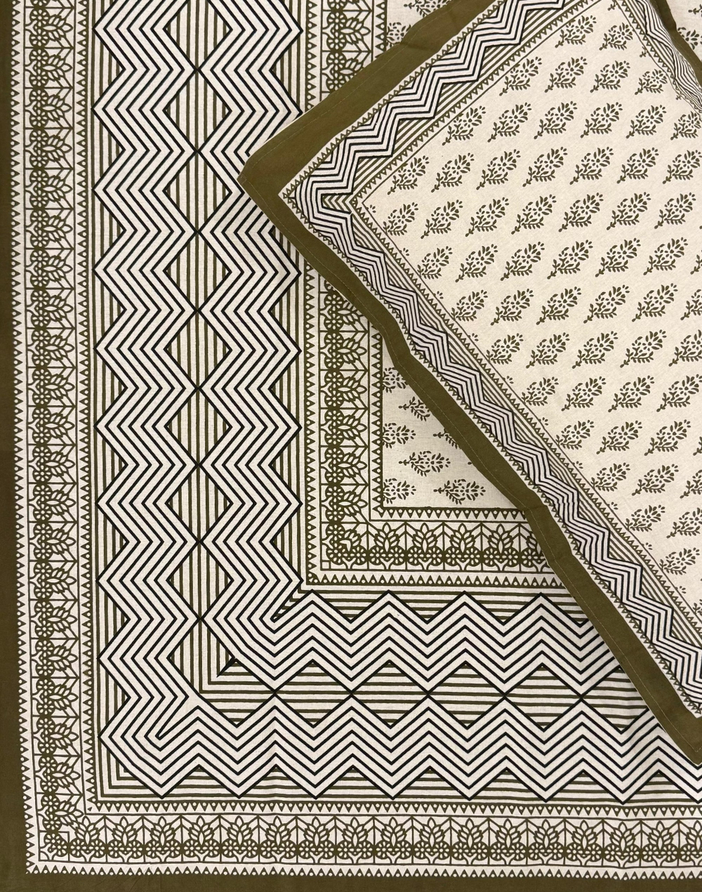 Olive Mirage – Hand Block Printed Cotton Bedsheet
