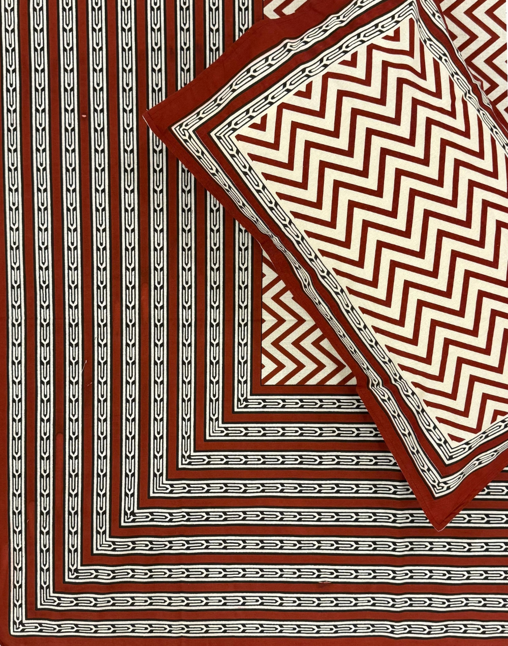 Carmine Chevron – Hand Block Printed Cotton Bedsheet