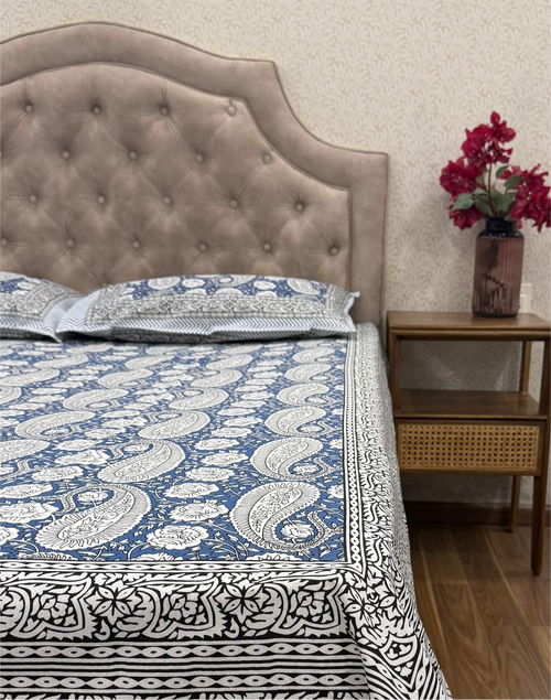 Blue Blossom – Hand Block Printed Cotton Bedsheet