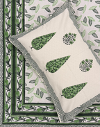 Emerald Pine Grove - Hand Block Printed Percale Cotton Bedsheet