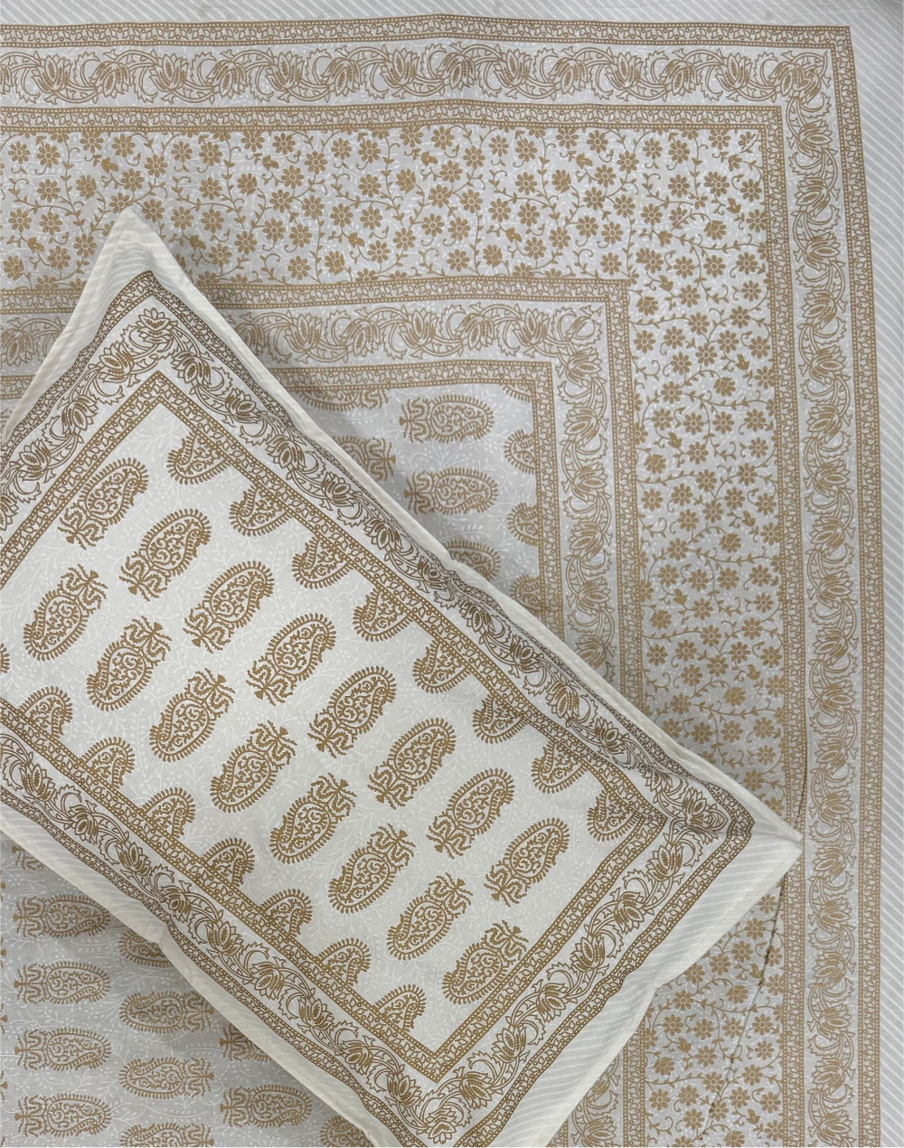 Golden Glimmer – Hand Block Printed Cotton Bedsheet