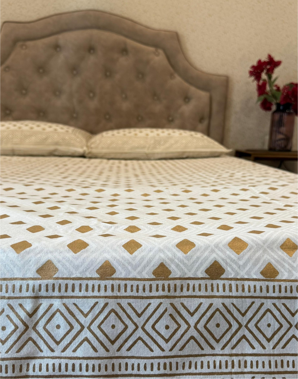 Golden Grace – Hand Block Print Pure Cotton Bedsheet