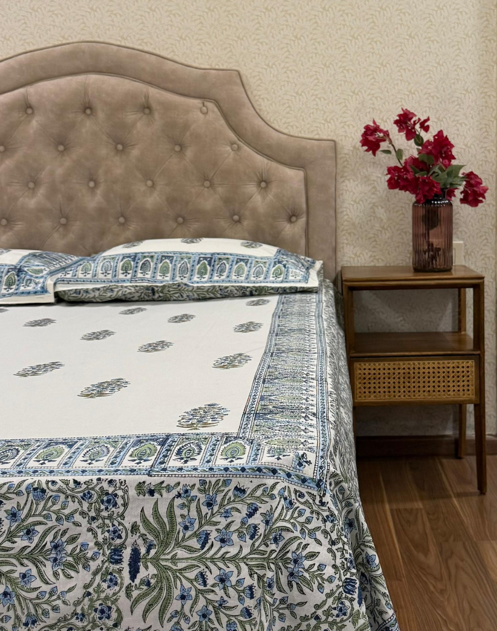 Delft Blue - Hand Block Printed Percale Cotton Bedsheet