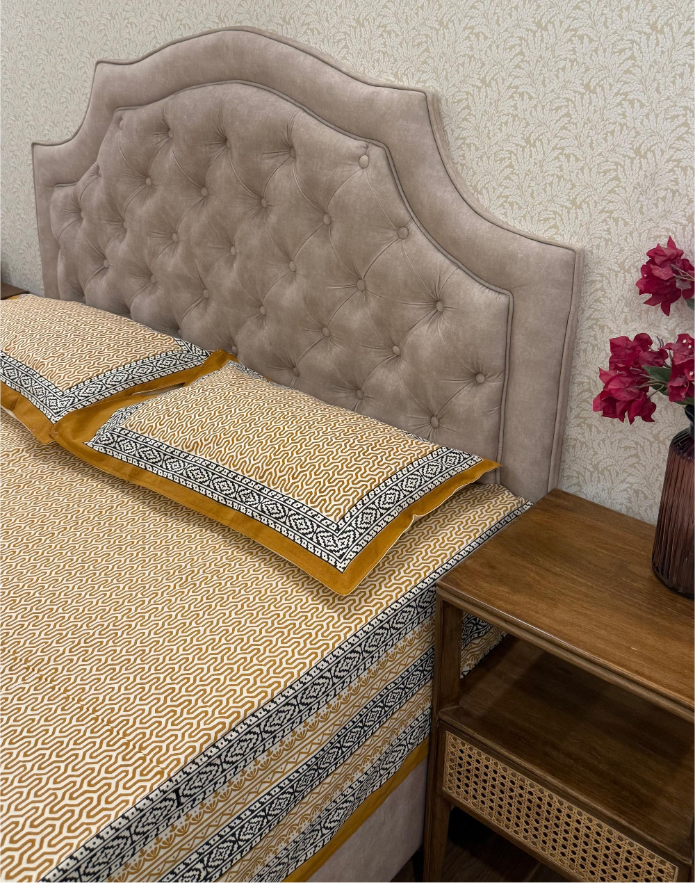 Ochre Odyssey – Hand Block Printed Cotton Bedsheet