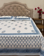 Blue Ivory - Hand Block Printed Percale Cotton Bedsheet