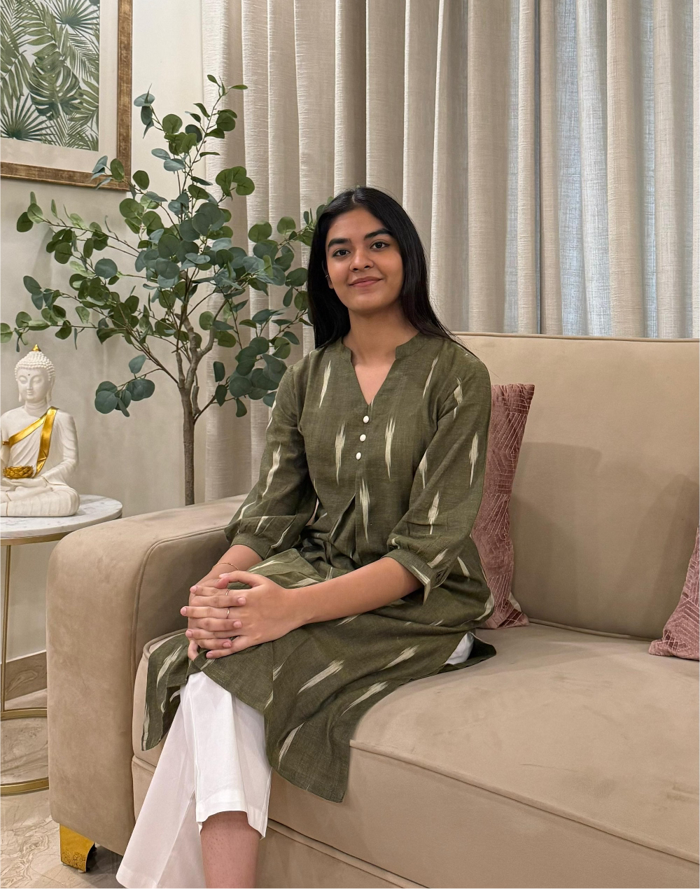 Olive Ikat Long Kurta