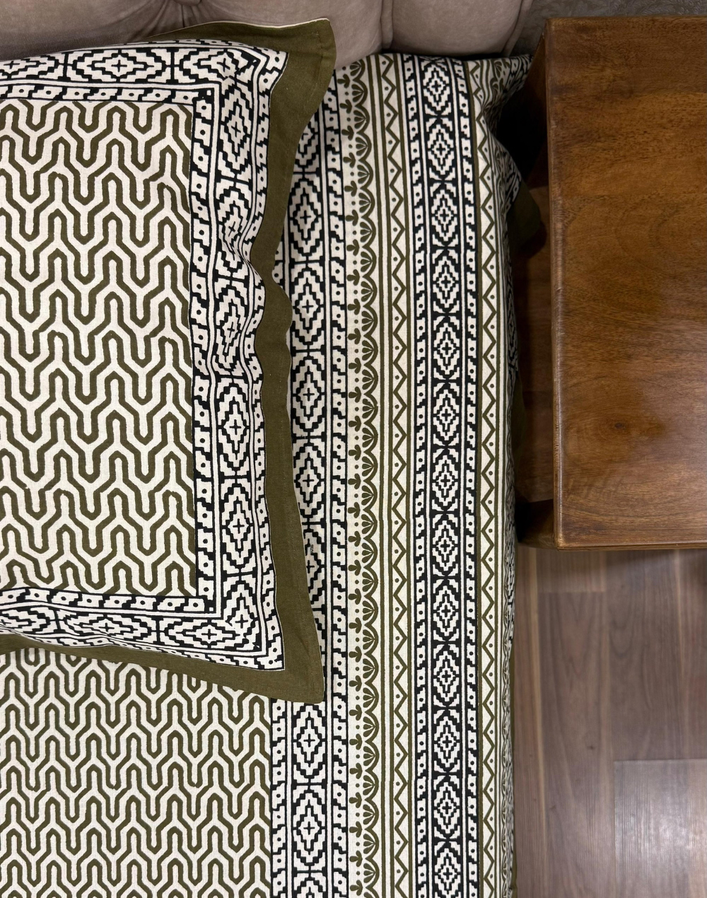 Olive Odyssey – Hand Block Printed Cotton Bedsheet