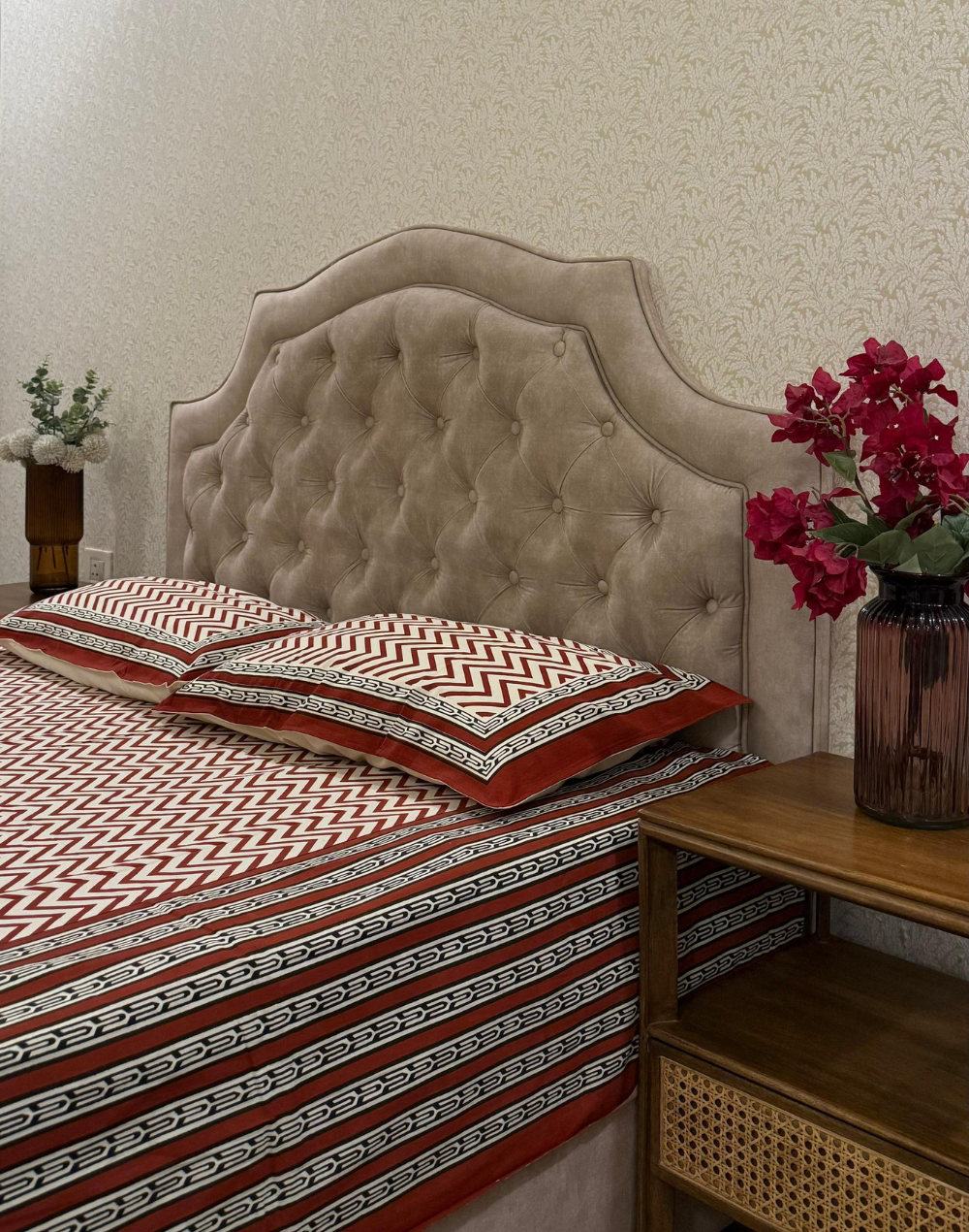 Carmine Chevron – Hand Block Printed Cotton Bedsheet