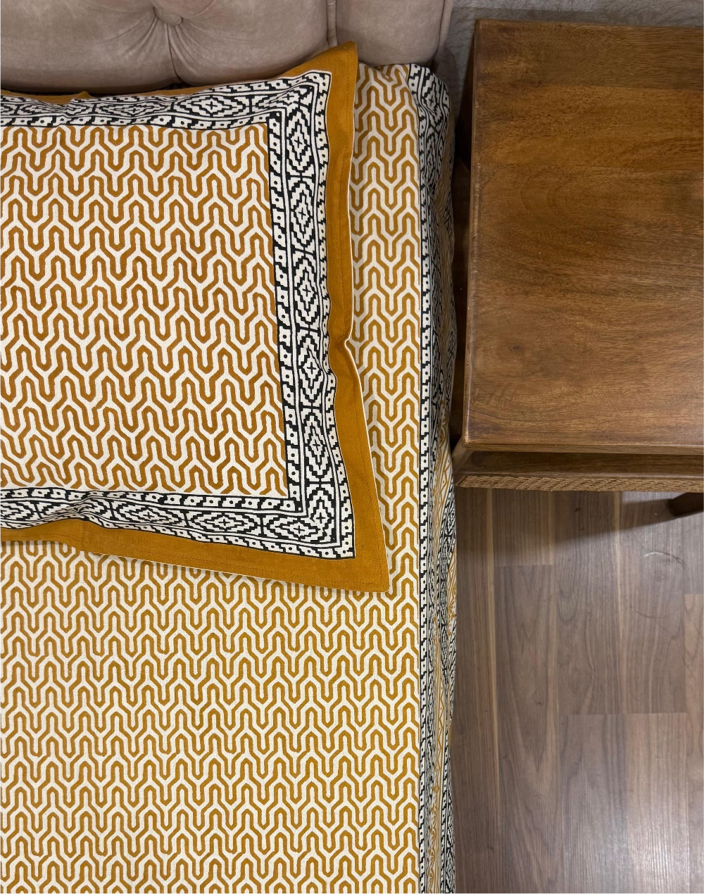 Ochre Odyssey – Hand Block Printed Cotton Bedsheet