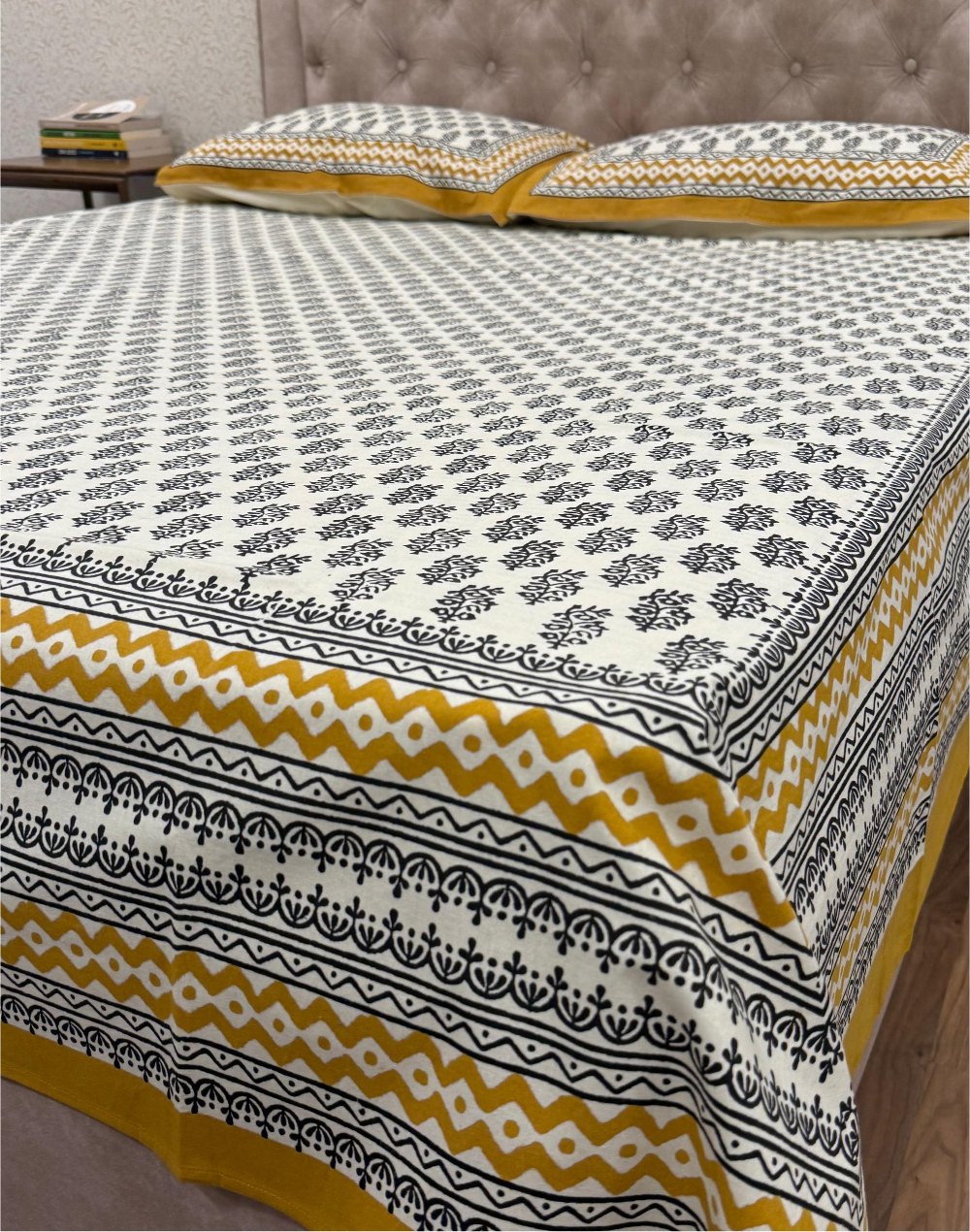 Mustard Muse – Hand Block Printed Cotton Bedsheet
