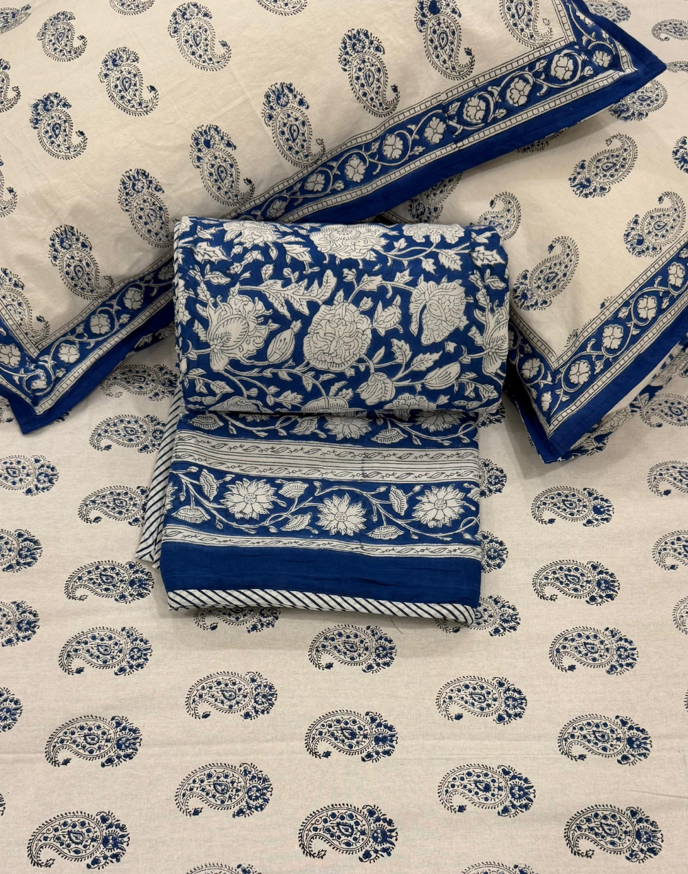 Blue Sapphire - Reversible Block Printed Mulmul Comforter