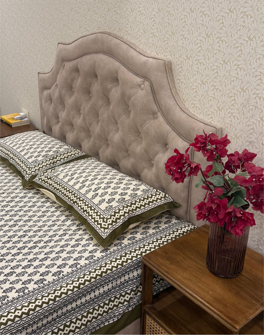 Olive Opulence – Hand Block Printed Cotton Bedsheet
