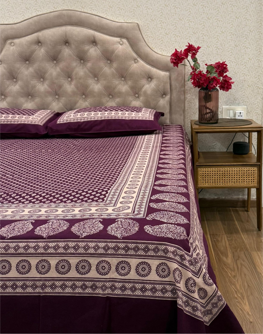 Plum Prestige  – Ajrak Hand Block Printed Cotton Bedsheet