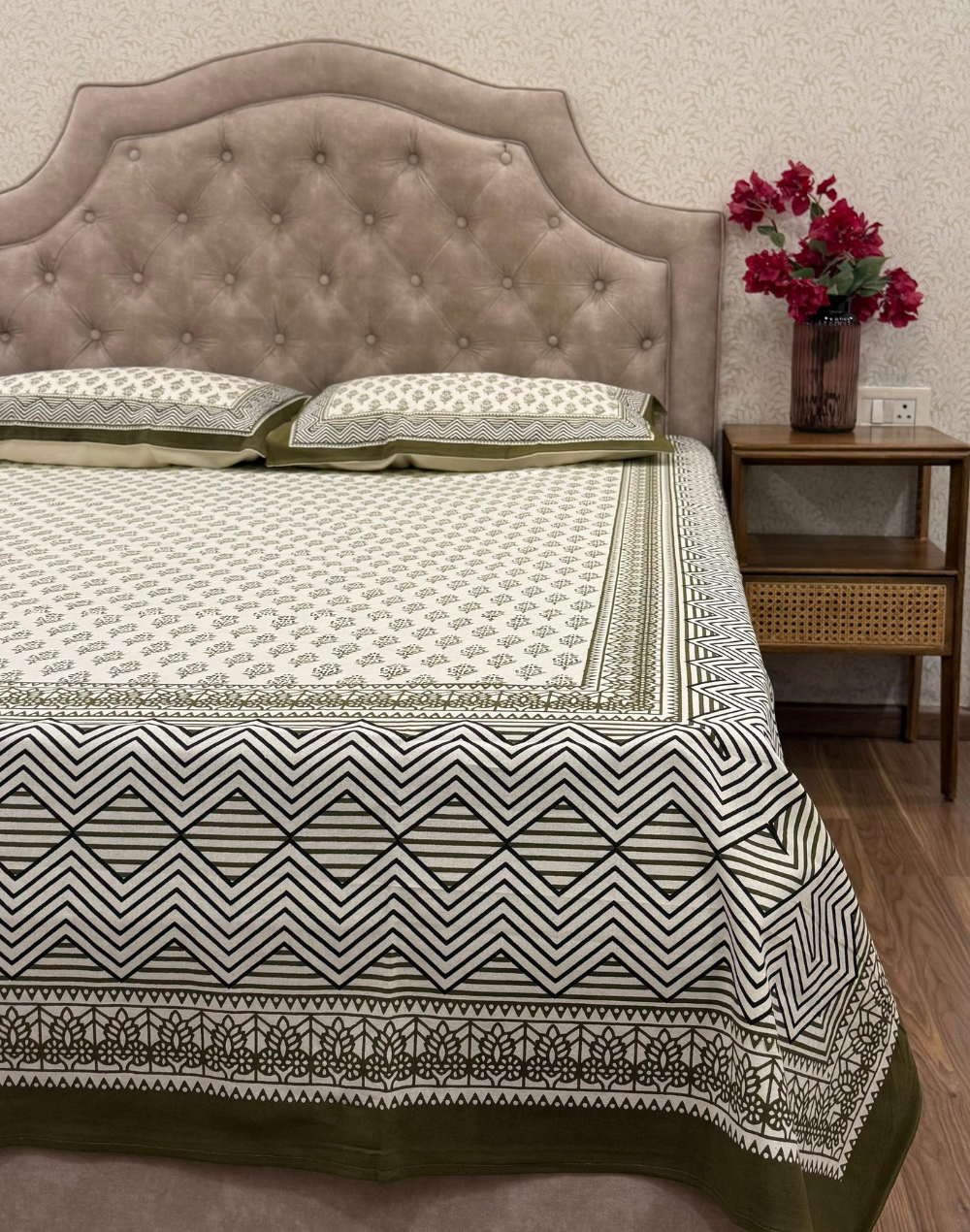 Olive Mirage – Hand Block Printed Cotton Bedsheet