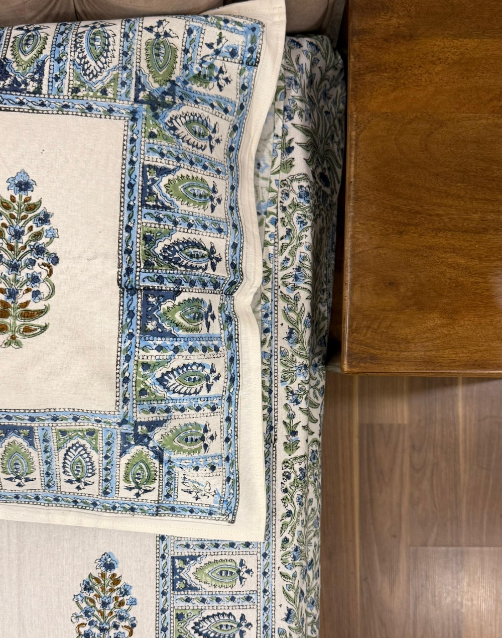 Delft Blue - Hand Block Printed Percale Cotton Bedsheet