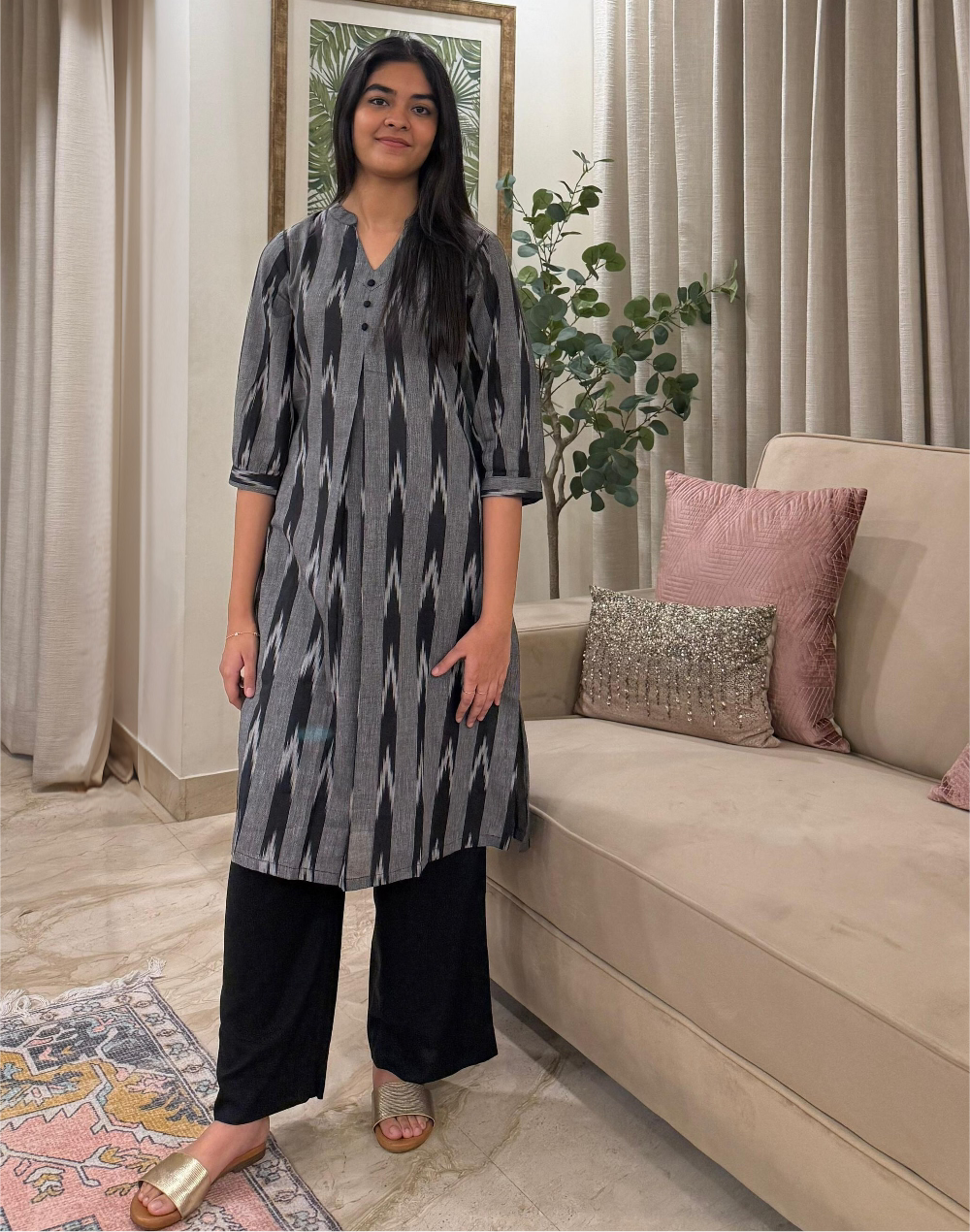 Black Ikat Long Kurta