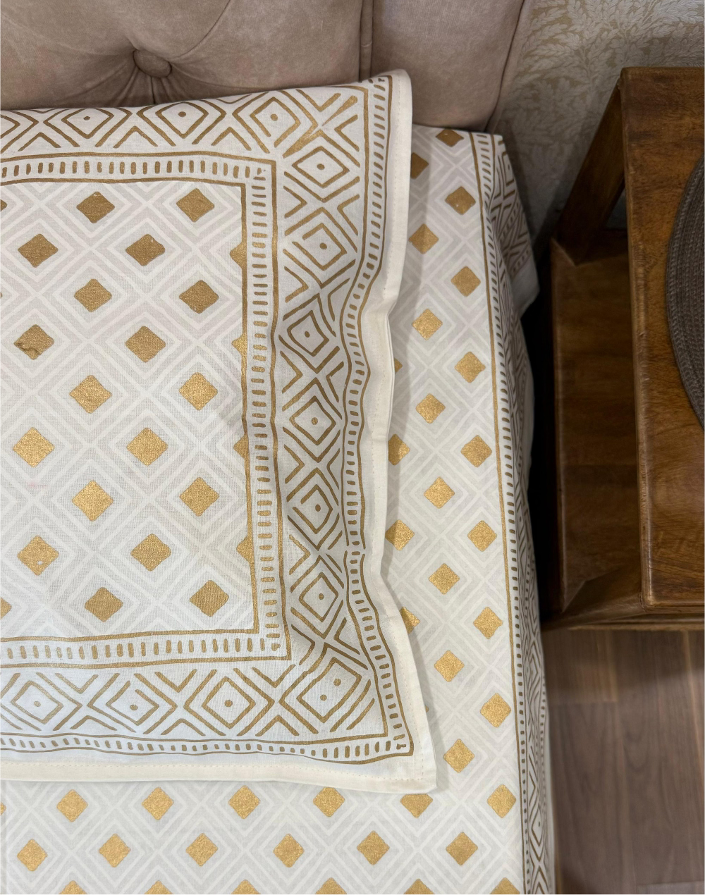 Golden Grace – Hand Block Print Pure Cotton Bedsheet