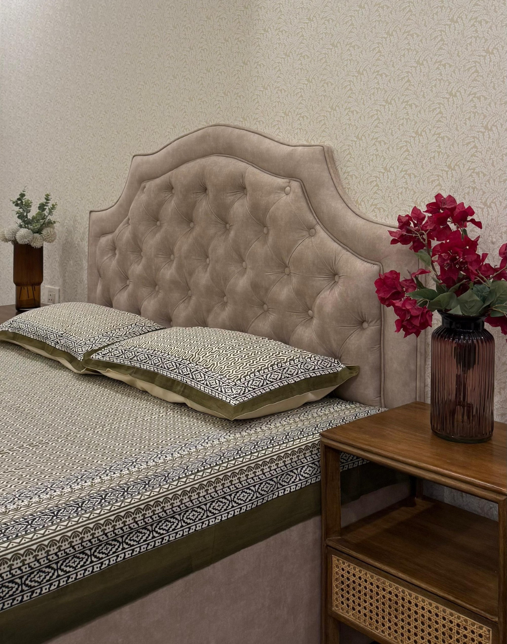 Olive Odyssey – Hand Block Printed Cotton Bedsheet