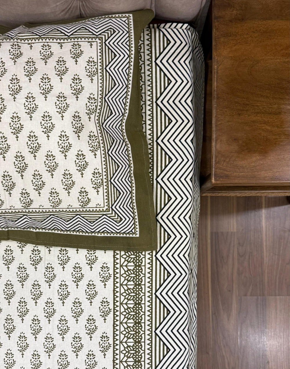 Olive Mirage – Hand Block Printed Cotton Bedsheet
