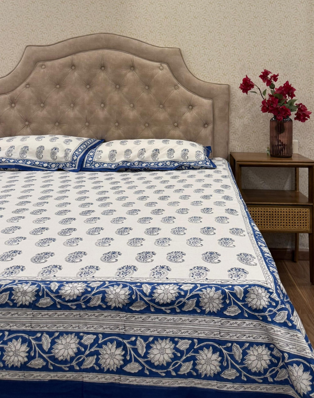 Blue Sapphire - Hand Block Printed Percale Cotton Bedsheet