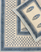 Blue Ivory - Hand Block Printed Percale Cotton Bedsheet
