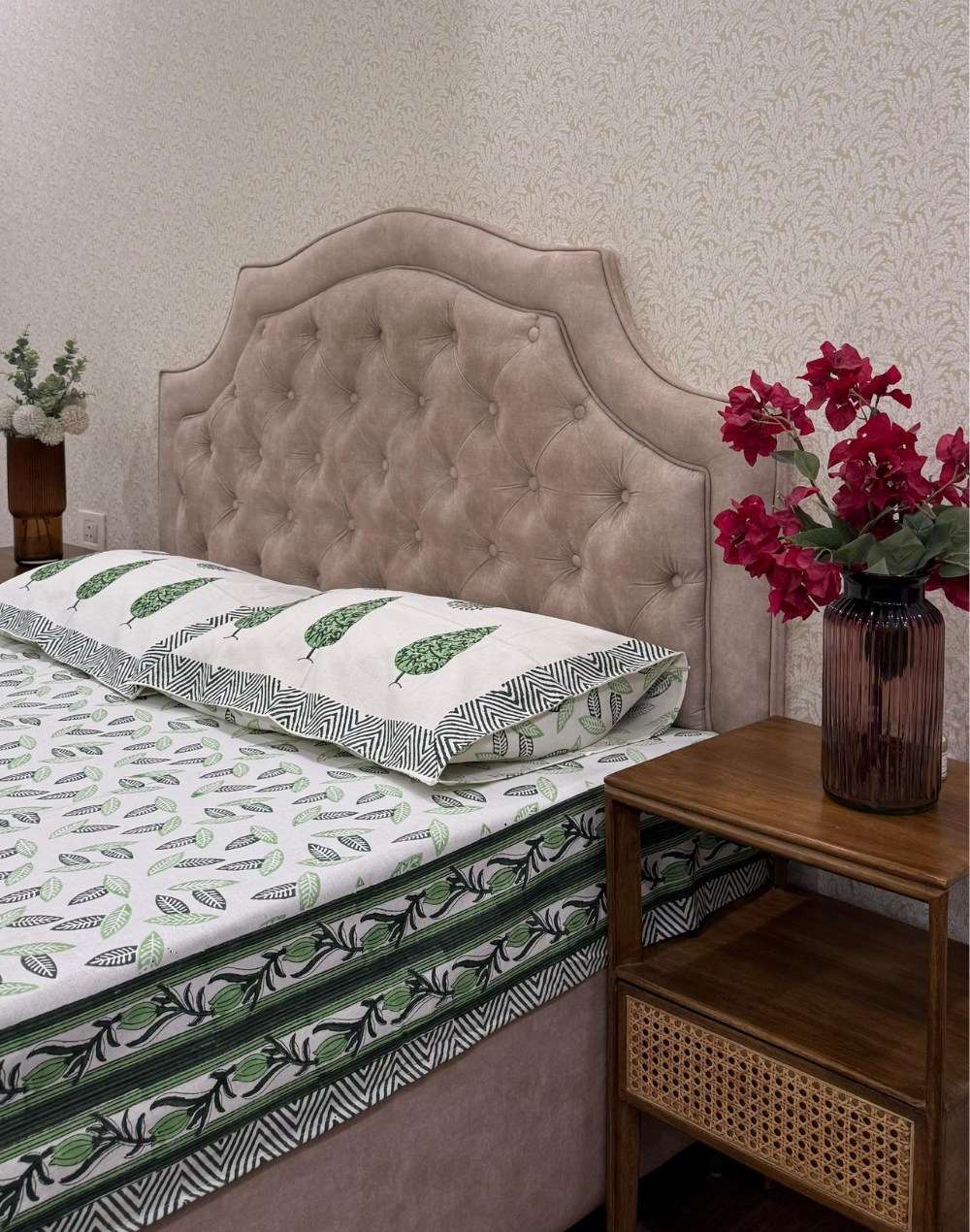 Emerald Pine Grove - Hand Block Printed Percale Cotton Bedsheet