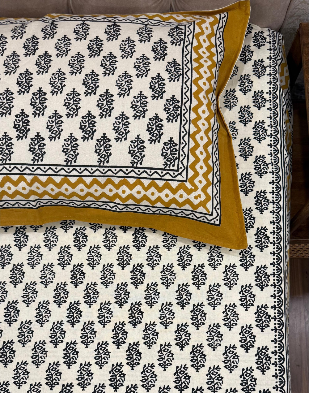 Mustard Muse – Hand Block Printed Cotton Bedsheet