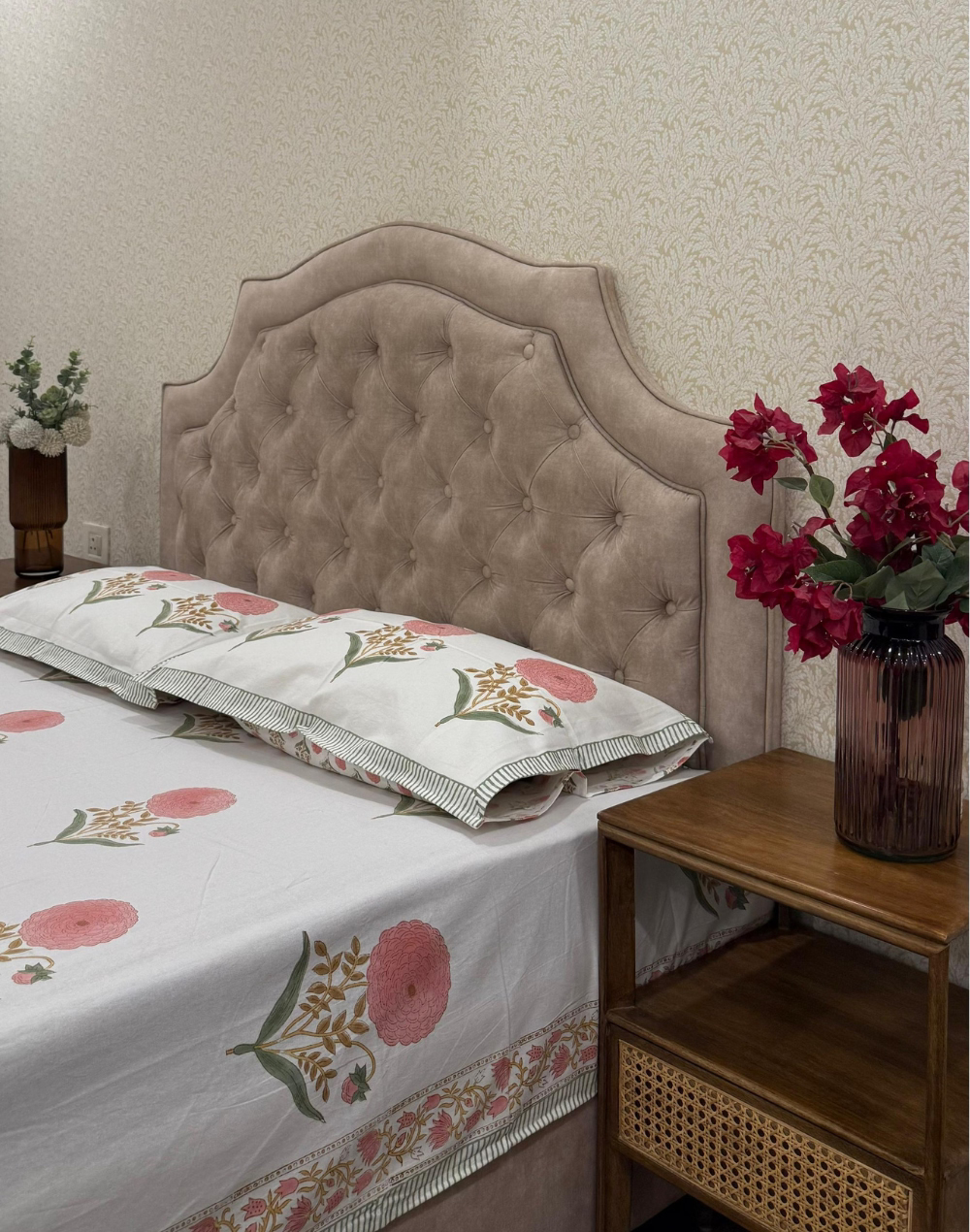 Coral Bloom - Hand Block Printed Percale Cotton Bedsheet