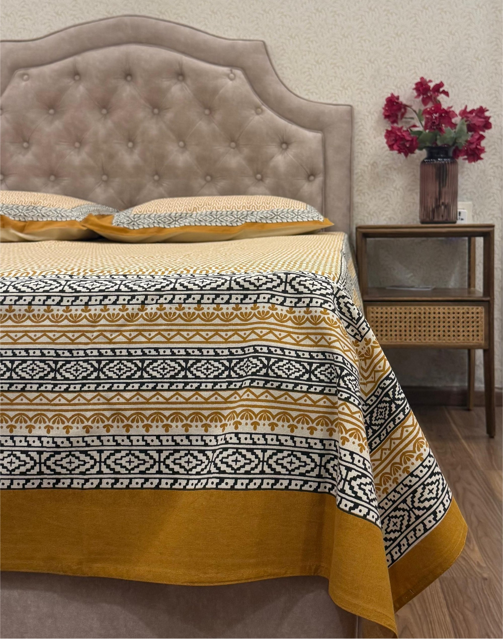 Ochre Odyssey – Hand Block Printed Cotton Bedsheet