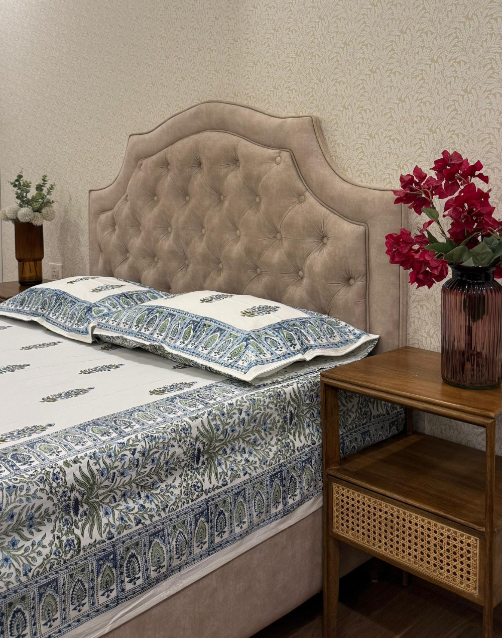 Delft Blue - Hand Block Printed Percale Cotton Bedsheet