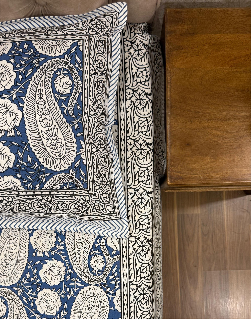 Blue Blossom – Hand Block Printed Cotton Bedsheet