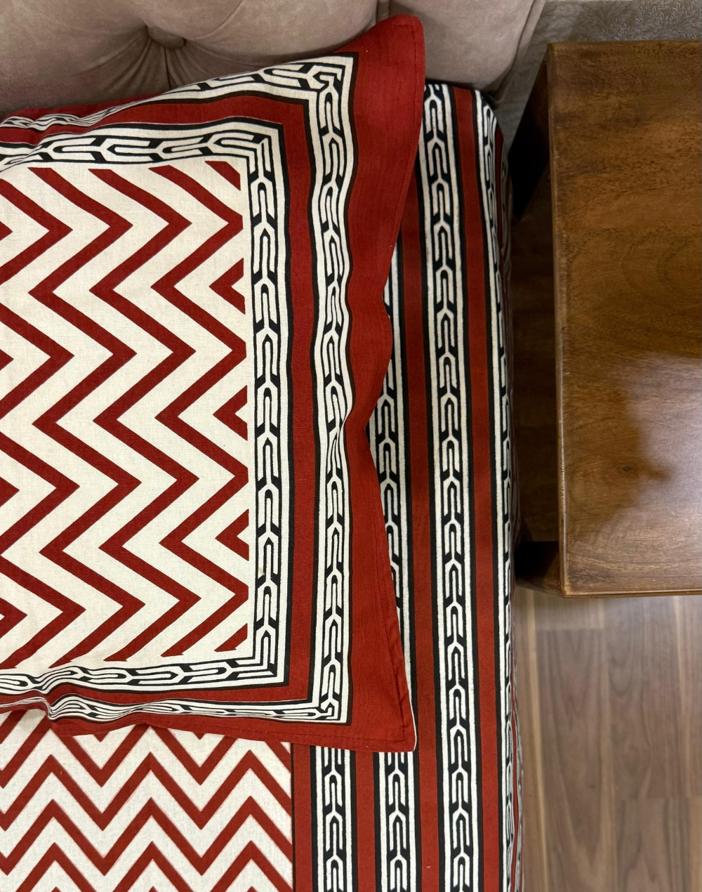 Carmine Chevron – Hand Block Printed Cotton Bedsheet