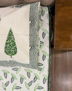 Emerald Pine Grove - Hand Block Printed Percale Cotton Bedsheet