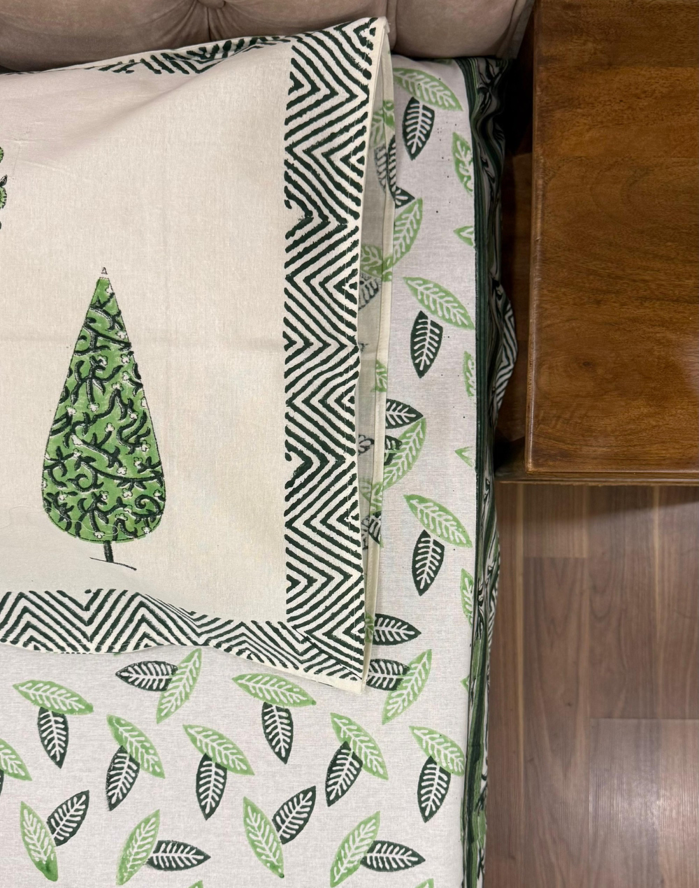Emerald Pine Grove - Hand Block Printed Percale Cotton Bedsheet