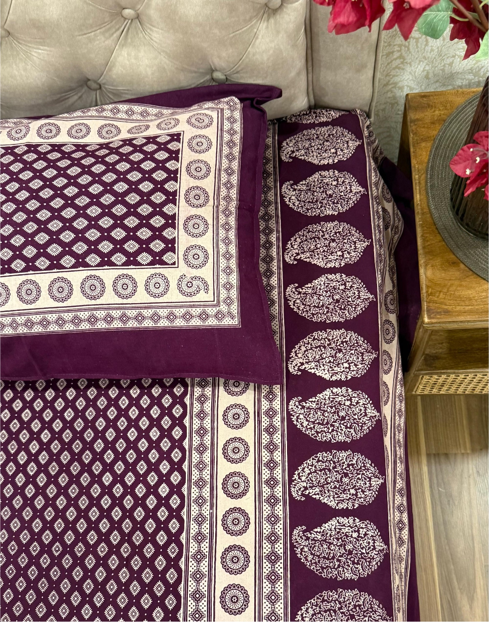 Plum Prestige  – Ajrak Hand Block Printed Cotton Bedsheet