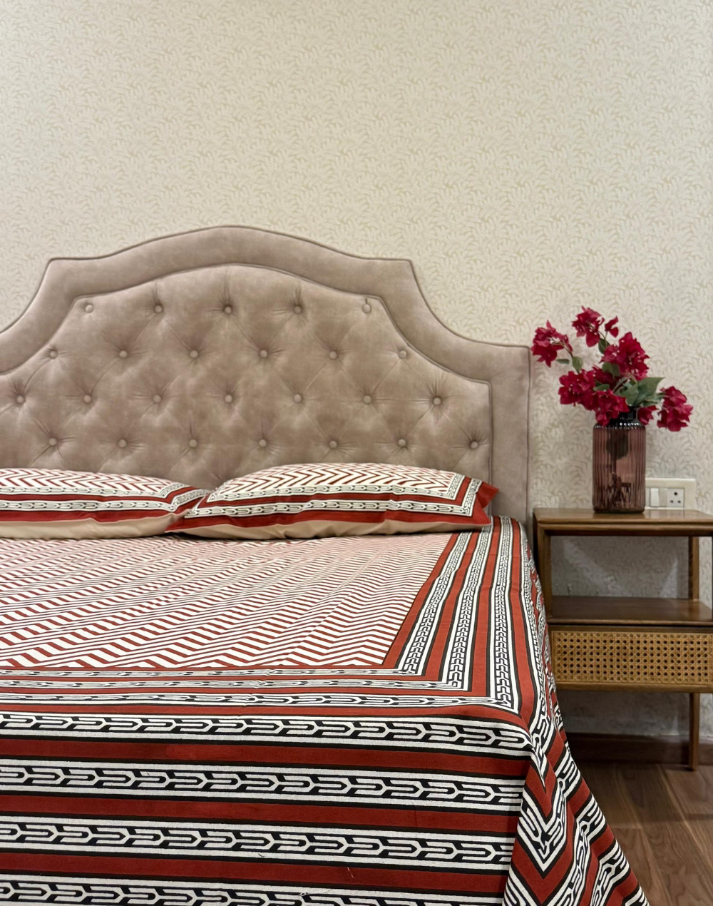 Carmine Chevron – Hand Block Printed Cotton Bedsheet