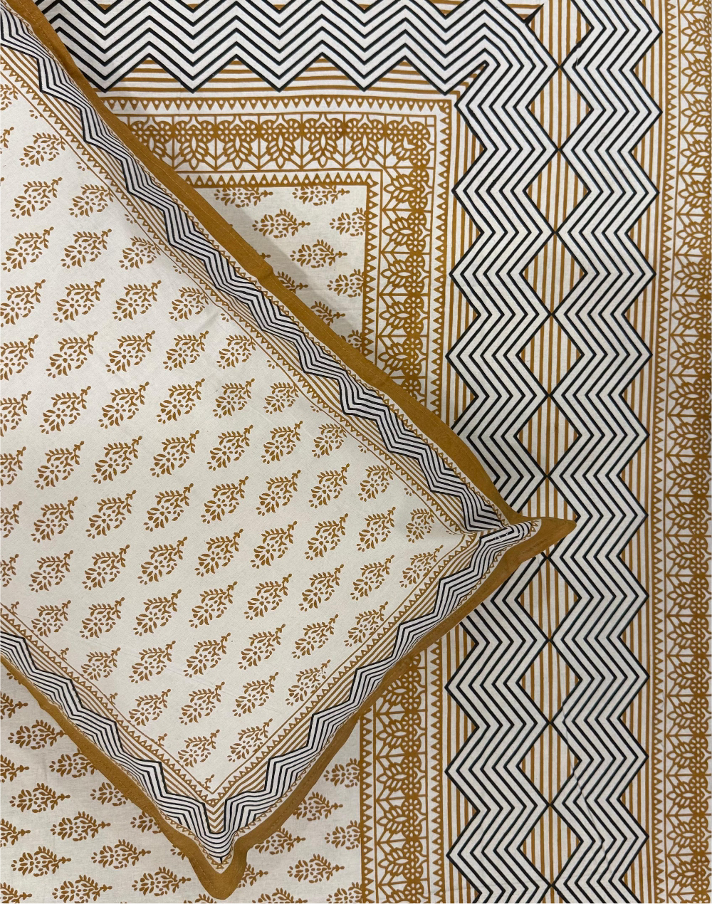 Mustard Mirage – Hand Block Printed Cotton Bedsheet