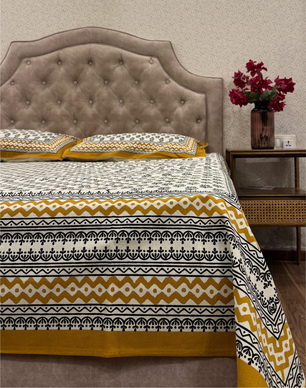 Mustard Muse – Hand Block Printed Cotton Bedsheet