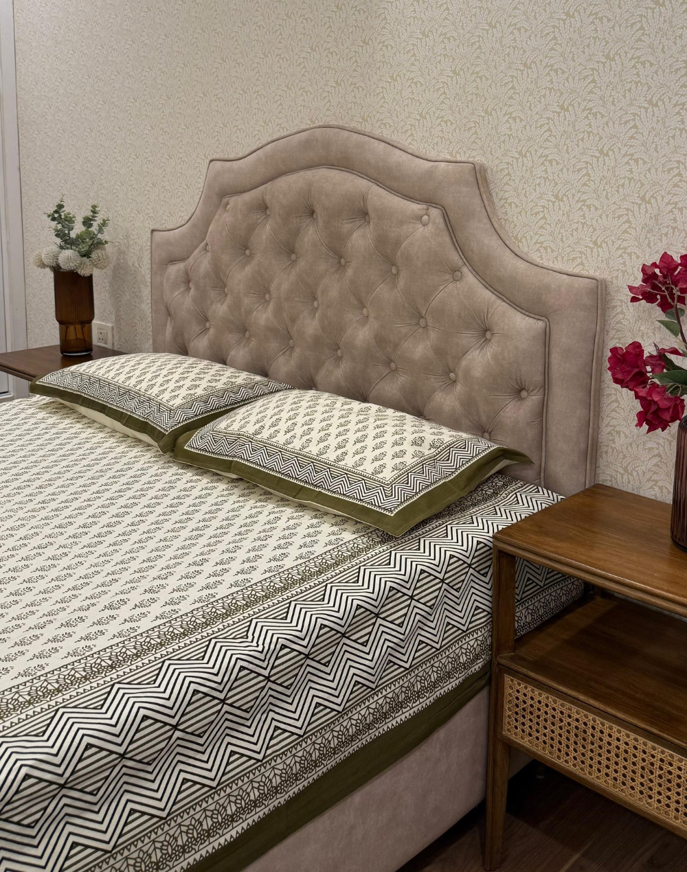 Olive Mirage – Hand Block Printed Cotton Bedsheet