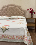 Coral Bloom - Hand Block Printed Percale Cotton Bedsheet