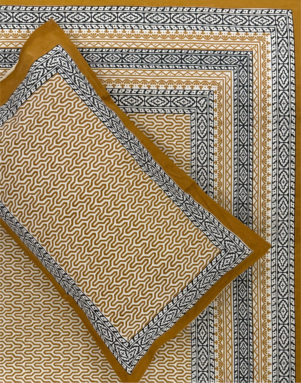 Ochre Odyssey – Hand Block Printed Cotton Bedsheet