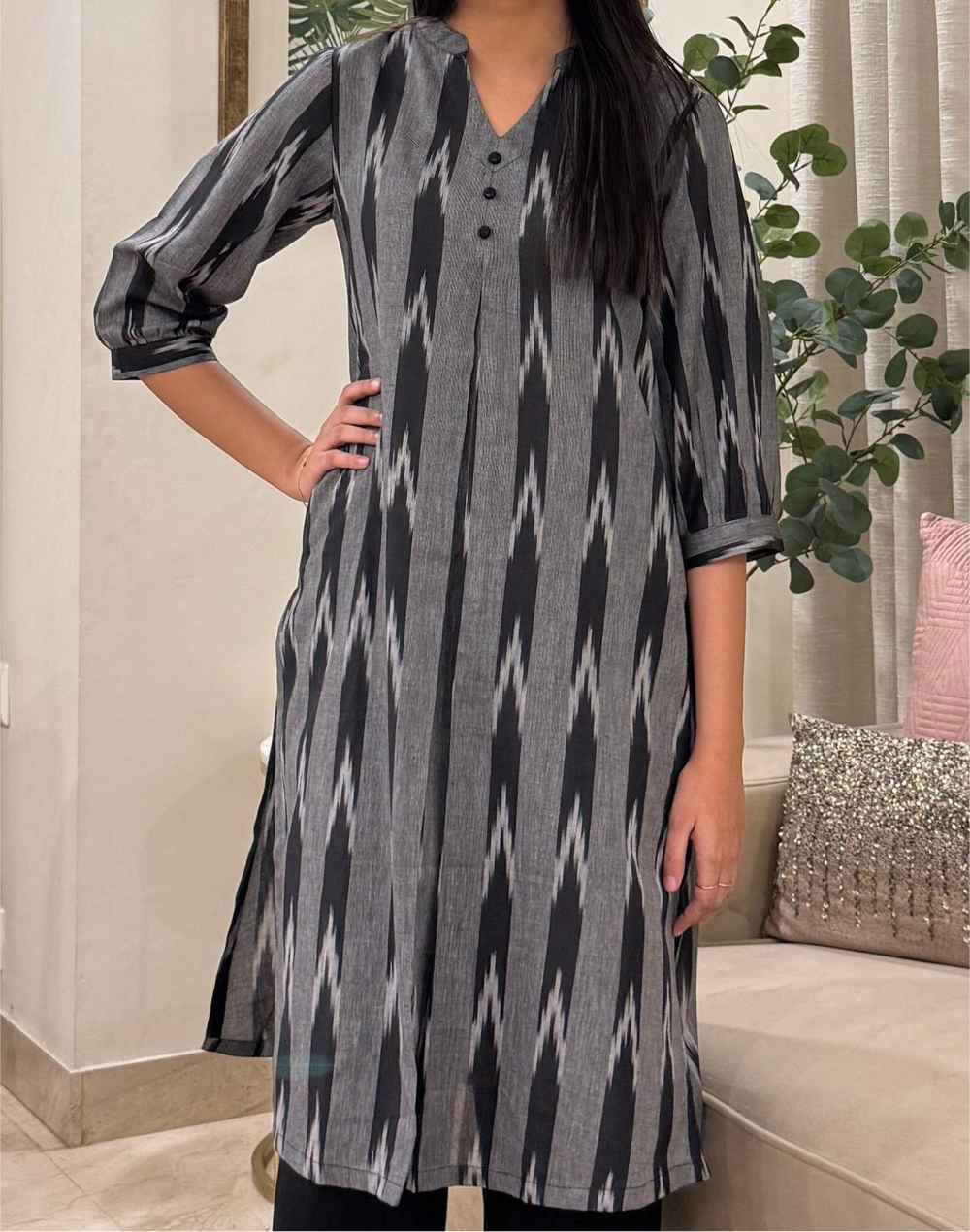Black Ikat Long Kurta